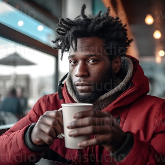 Black man drinking coffee