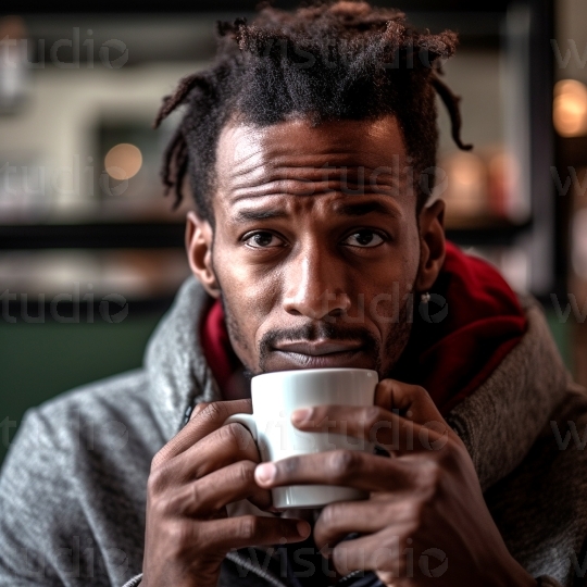 Black man drinking coffee