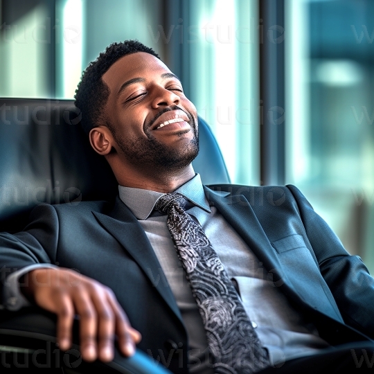 Black man relaxing in office