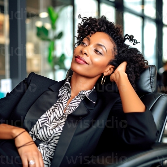 Black woman relaxing in office