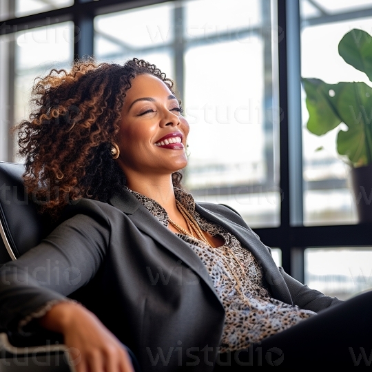 Black woman relaxing in office