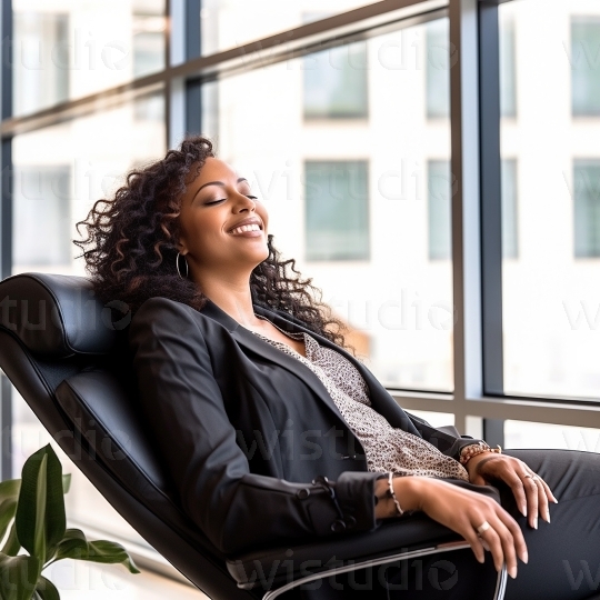 Black woman relaxing in office