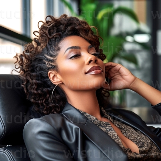 Black woman relaxing in office