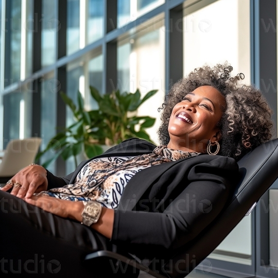 Black woman relaxing in office