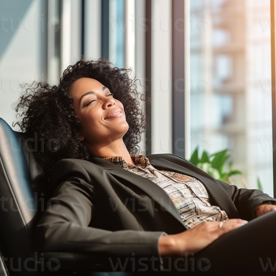 Black woman relaxing in office