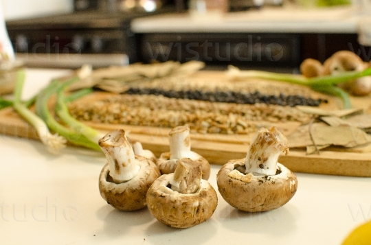 Mushrooms on Kitchen Table