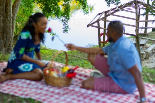 Picnic Couple smelling Rose